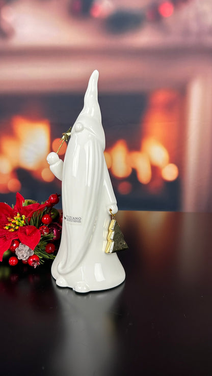 Deko Santa Nicolo 30cm mit Stab+Baum creme-weiß