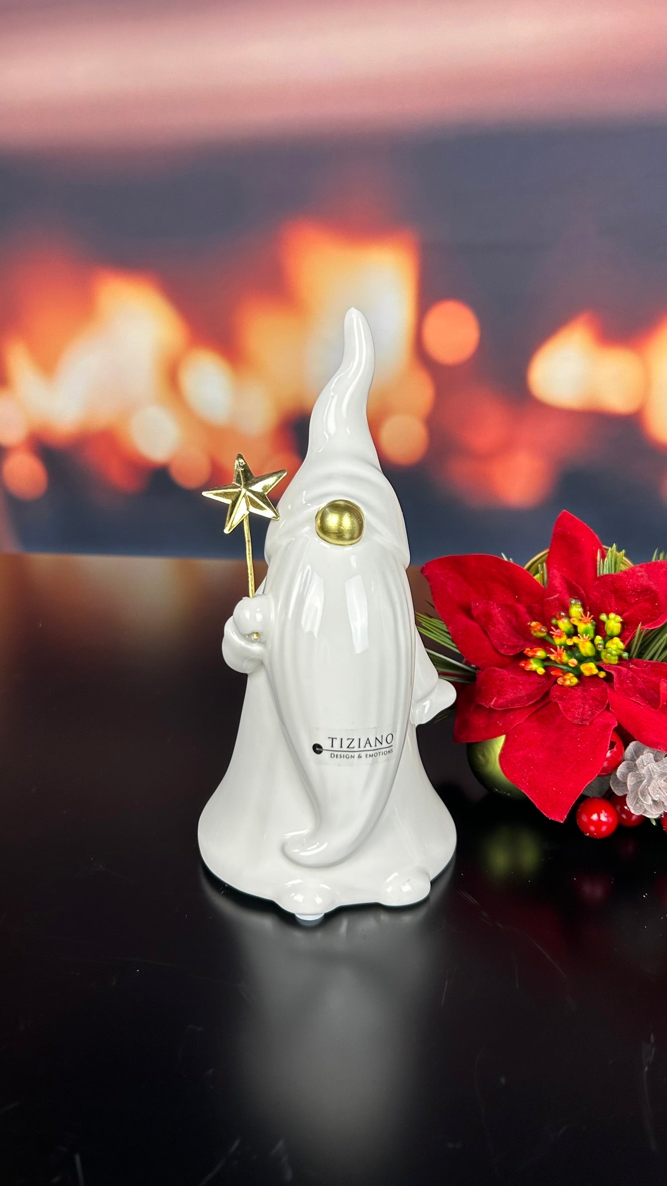 Deko Santa Nicolo mit goldener Nase 19cm creme-weiß