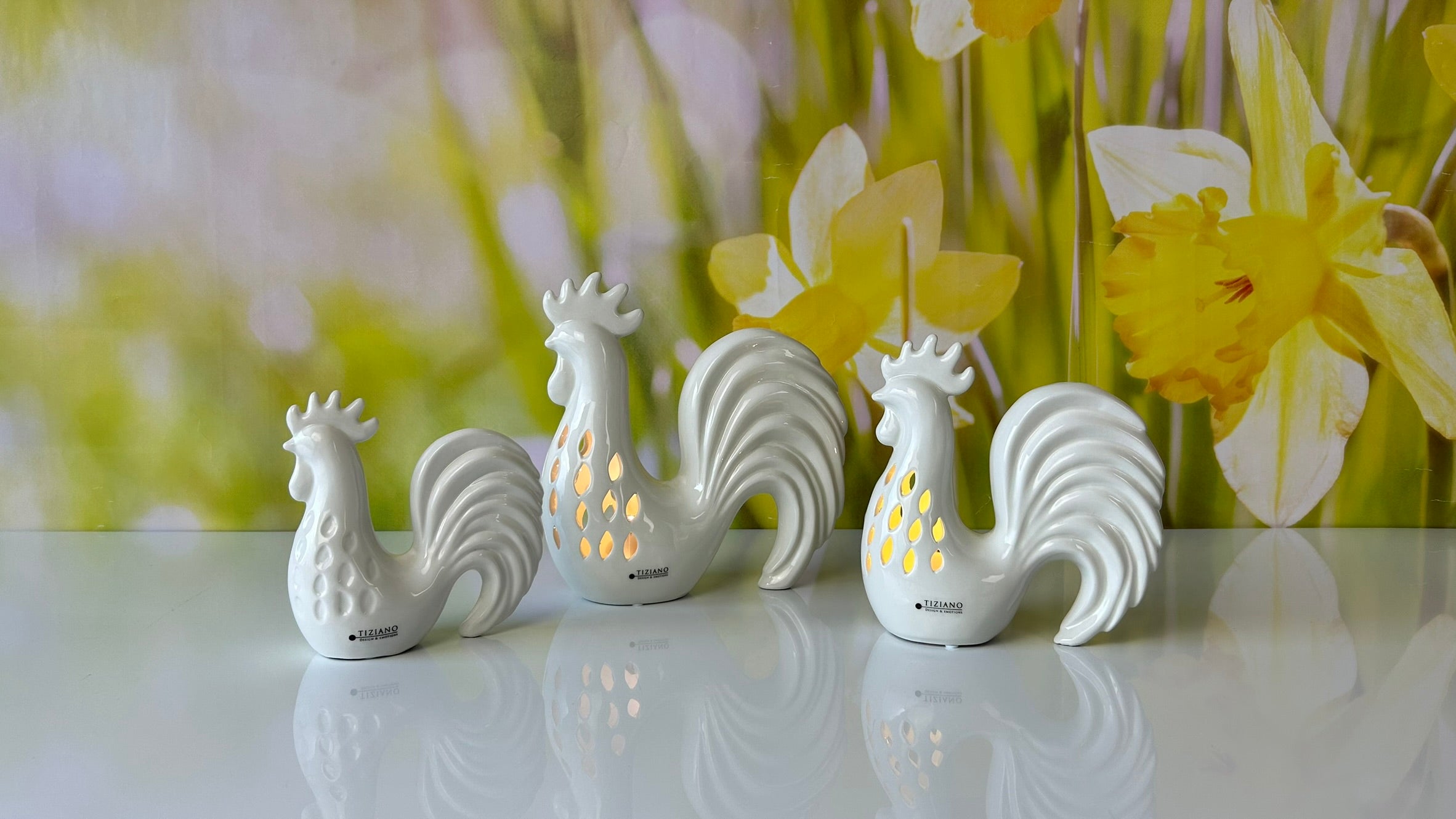 Deko Hahn Ricco LED creme-weiß