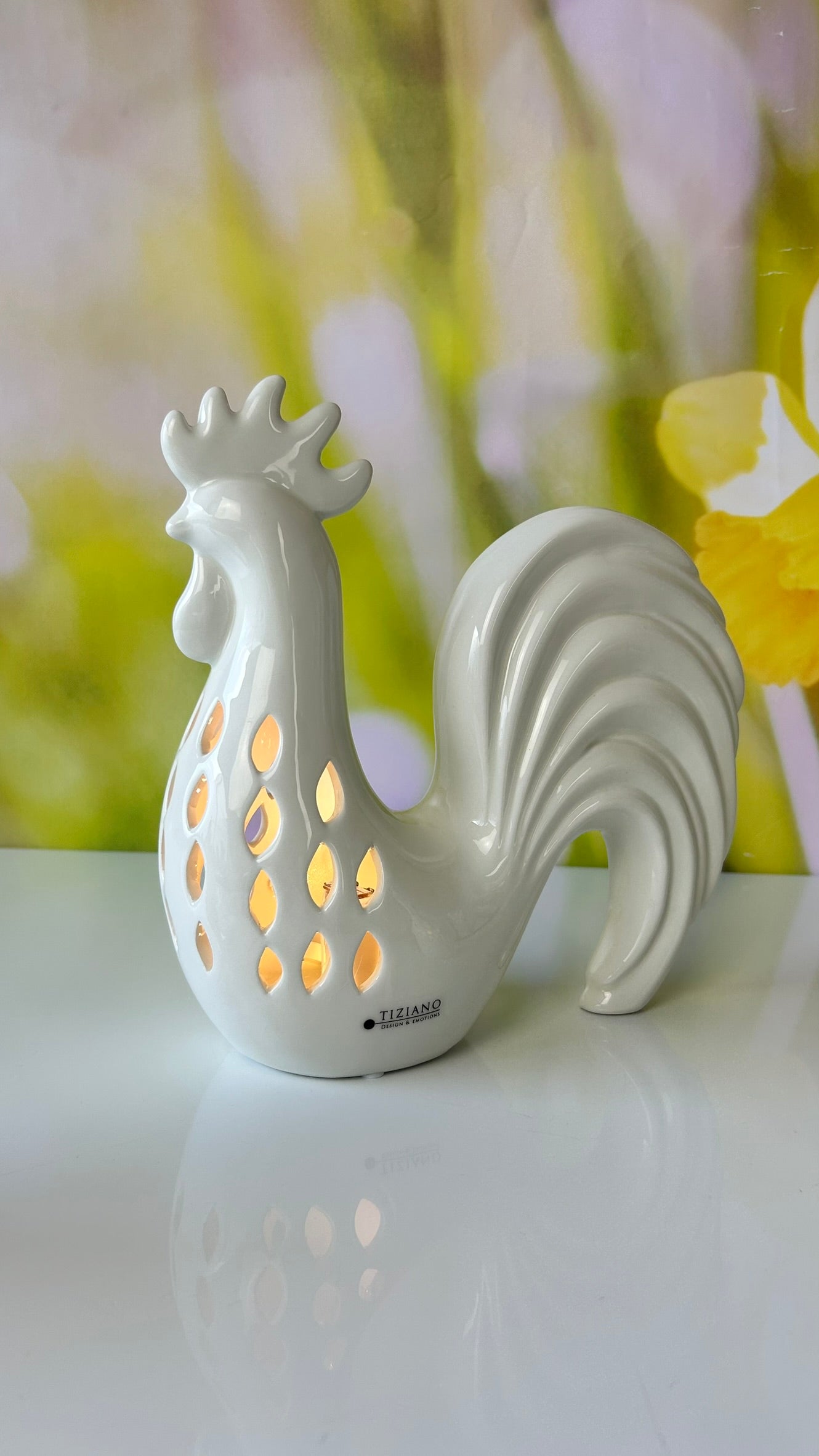 Deko Hahn Ricco LED creme-weiß