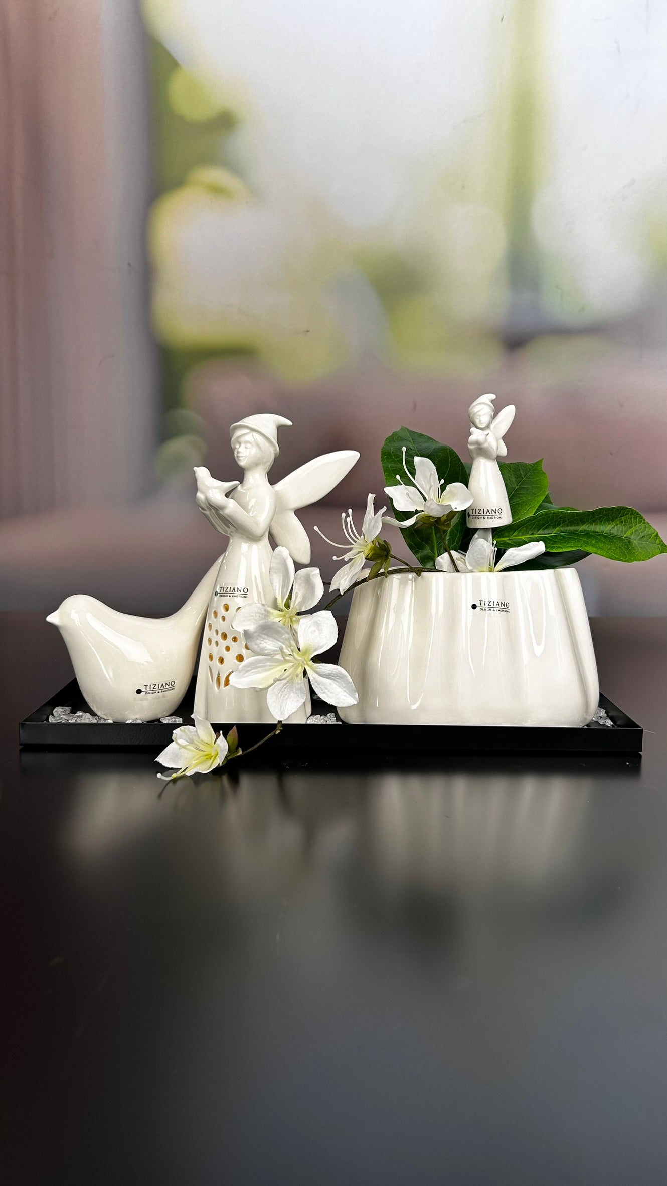 Dekoset Metallschale Legri+Vase Tosca mit Jasminzweig