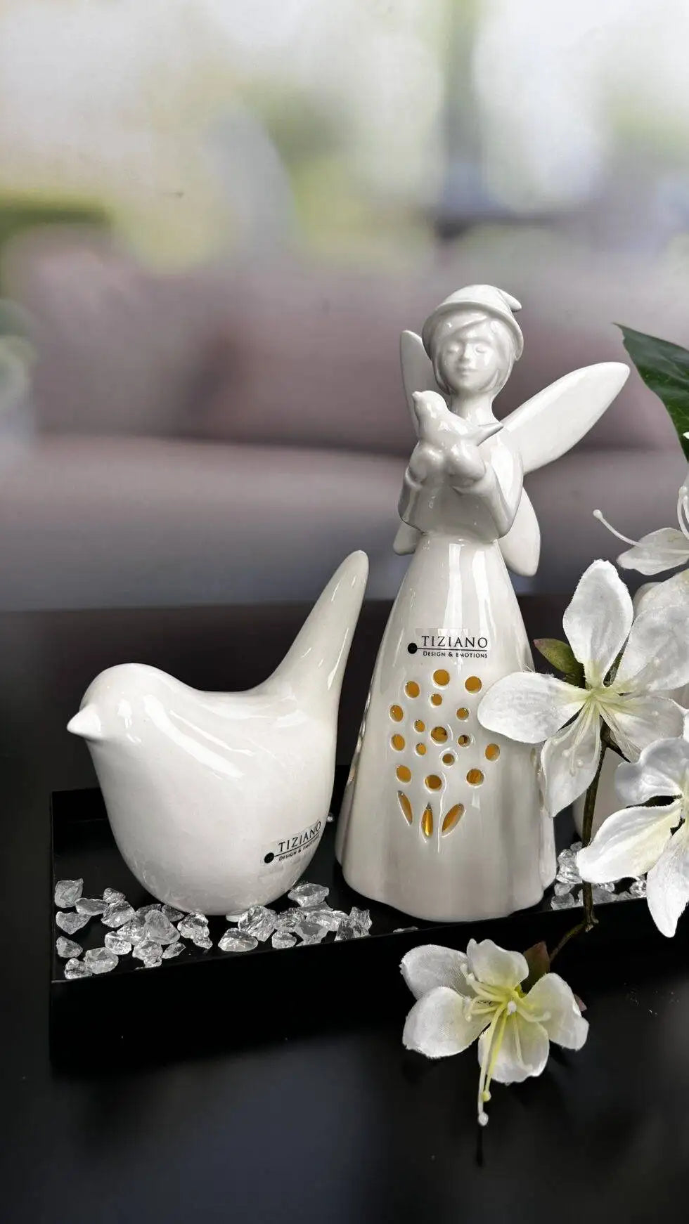 Dekoset Metallschale Legri+Vase Tosca mit Jasminzweig
