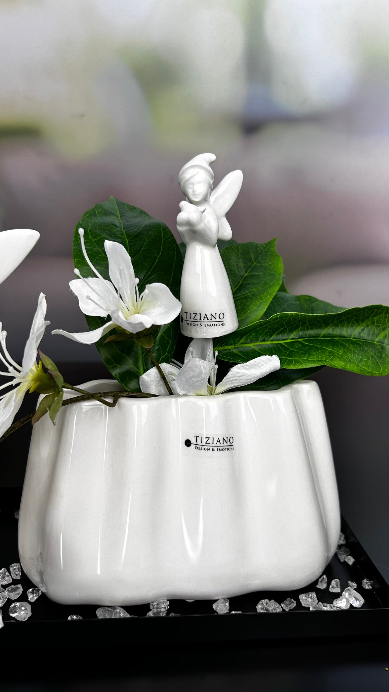 Dekoset Metallschale Legri+Vase Tosca mit Jasminzweig