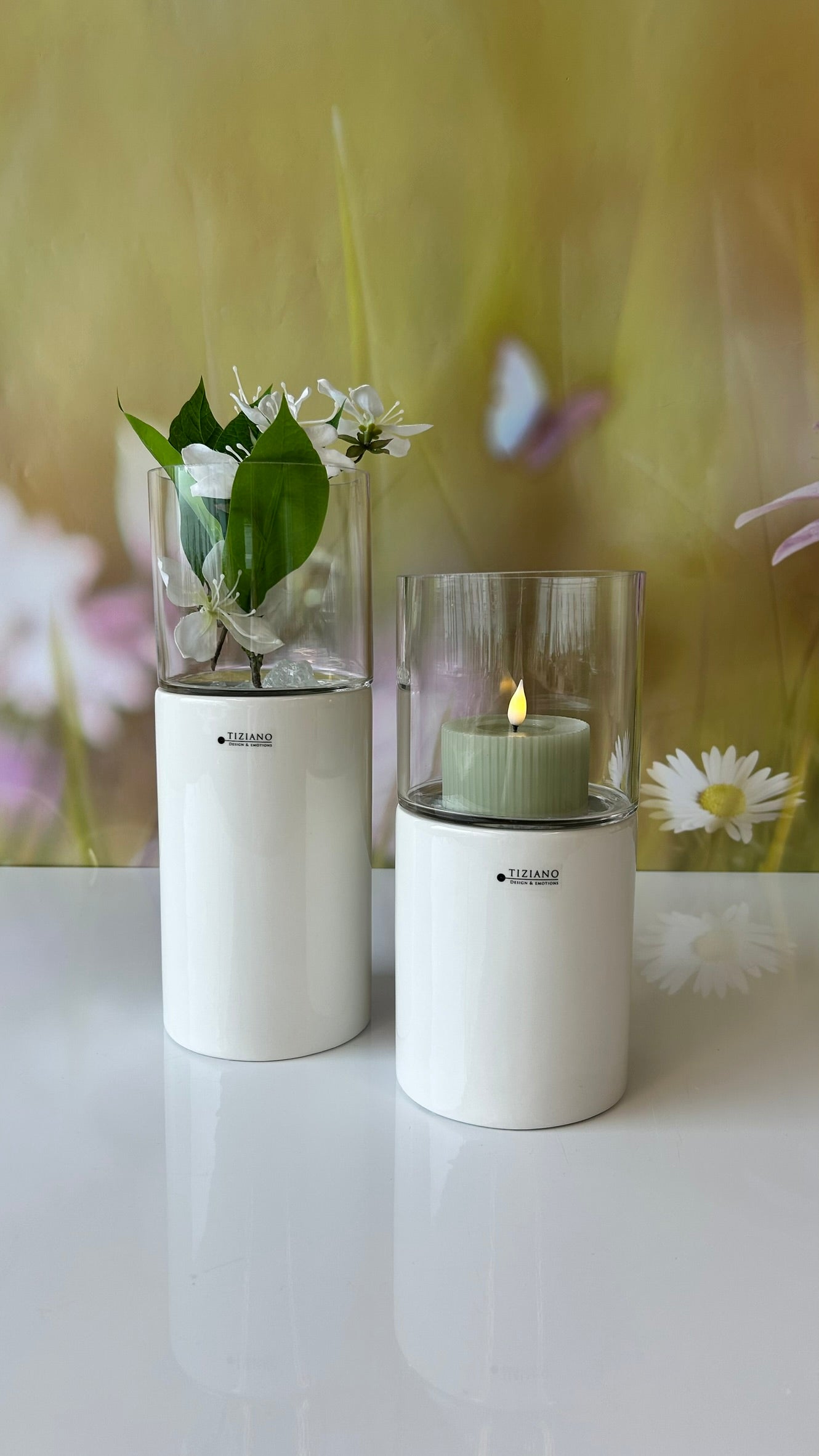 Windlicht Laterna creme mit Klarglas