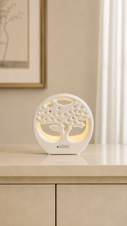 Dekobjekt Baum Joy im Ring LED 13,5cm creme-weiß
