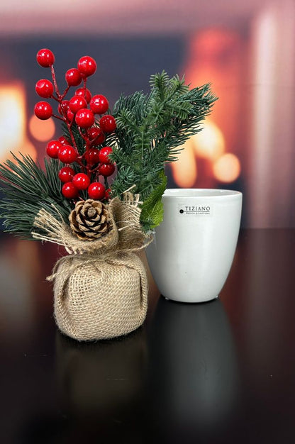 Deko Tanne im Jutesack 26cm mit Zapfen+Beeren