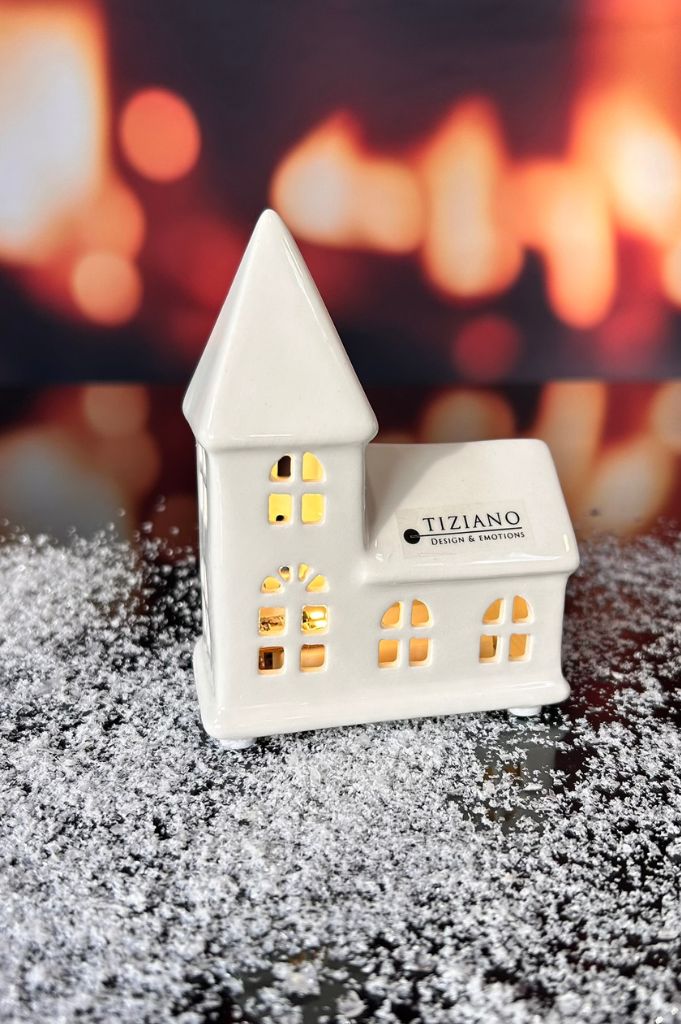 D6 Deko Kirche Dogato LED 11cm creme-weiß