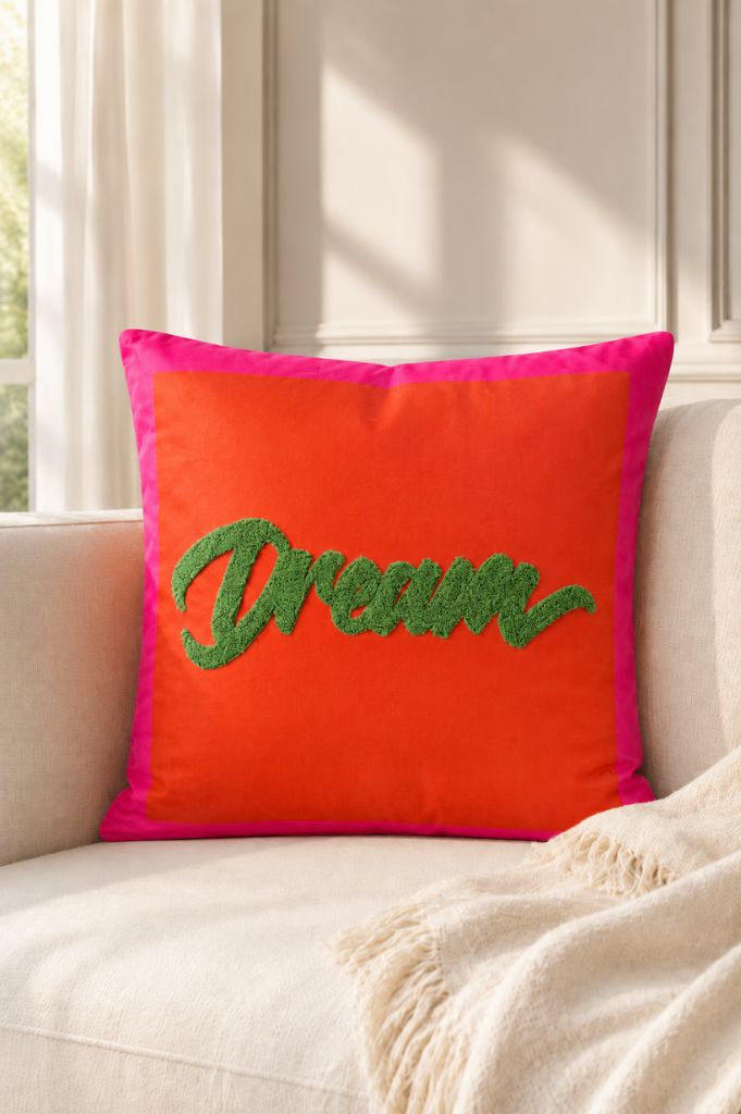 Deko Samtkissen beflockt 45cm  mit Botschaft Dream