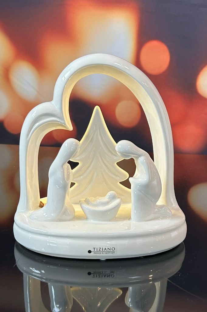 Deko Krippe Santo Natale LED 21cm ovel creme-weiß