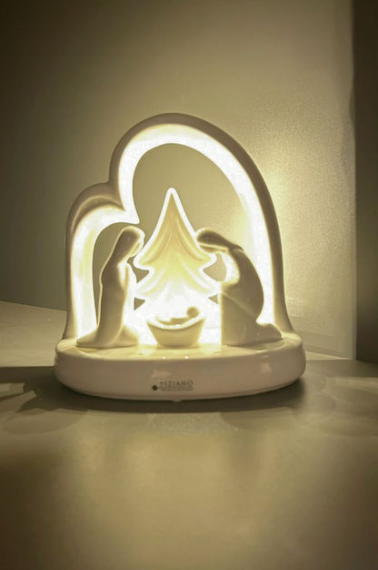 Deko Krippe Santo Natale LED 21cm ovel creme-weiß