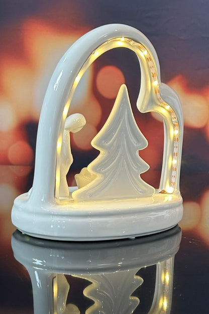 Deko Krippe Santo Natale LED 21cm ovel creme-weiß
