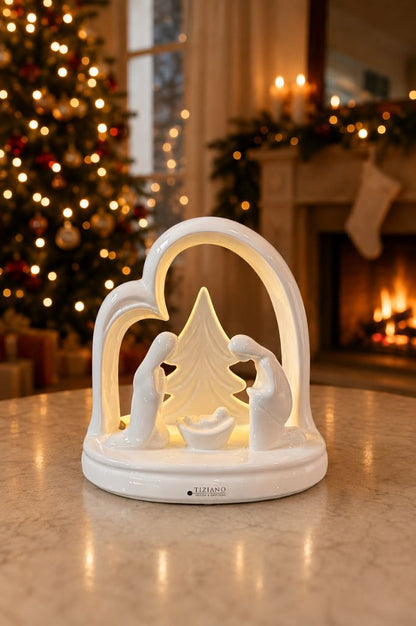 Deko Krippe Santo Natale LED 21cm ovel creme-weiß