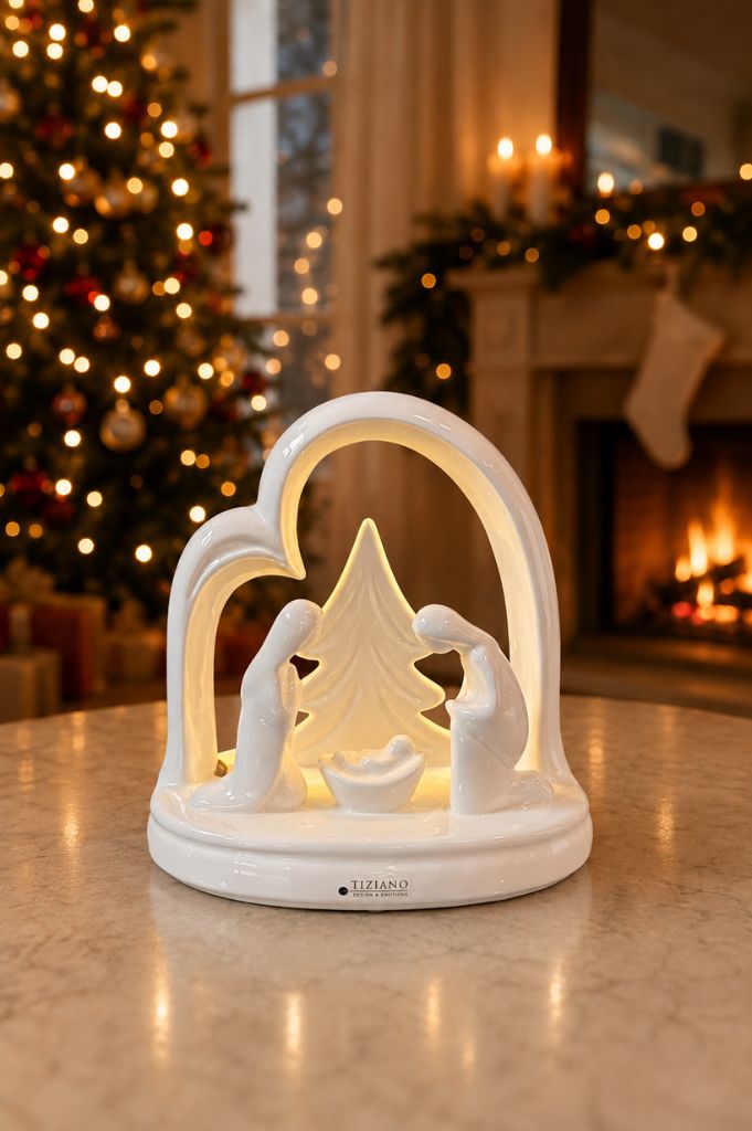 Deko Krippe Santo Natale LED 21cm ovel creme-weiß