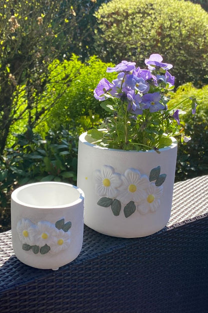 Kübel Spello rustik mit weißen Blumen