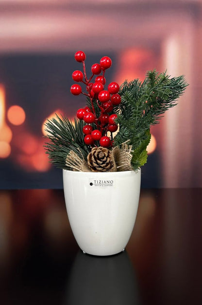 Deko Tanne im Jutesack 26cm mit Zapfen+Beeren