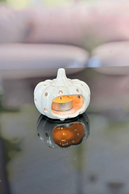 J18 Deko Teelicht Kürbis Diego 10cm creme-weiß