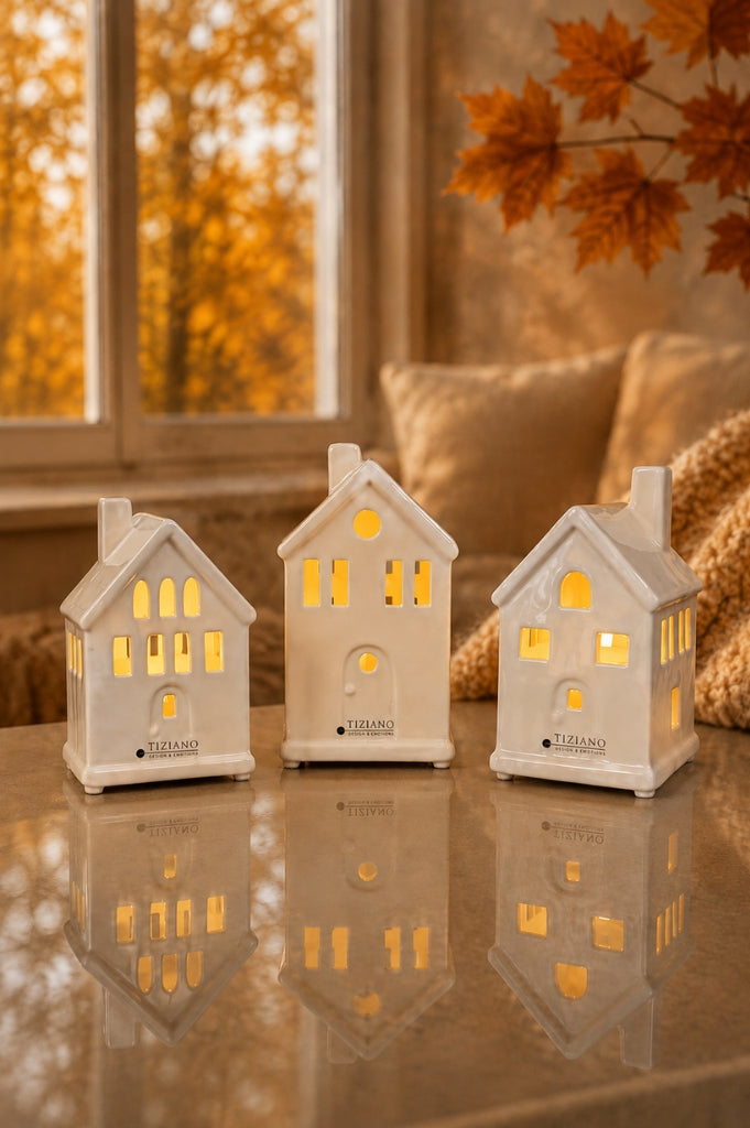 LED Haus Tribano creme-weiß