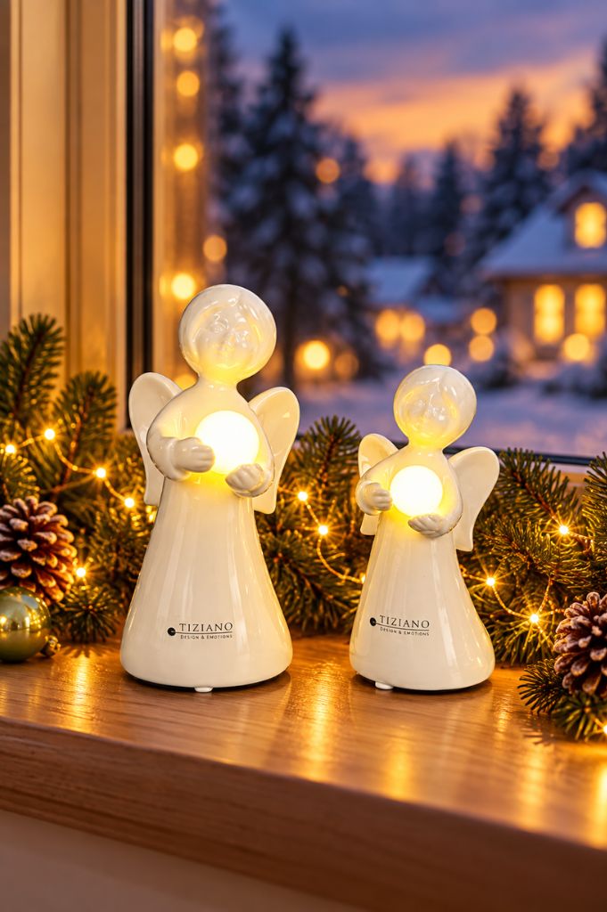 Deko Figur Engel Laila mit Kugel LED weiß-creme