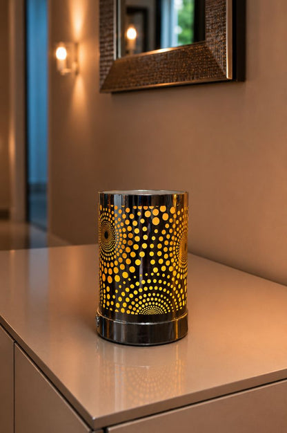 Deko Lampe Touch rund 16cm Kreise silber