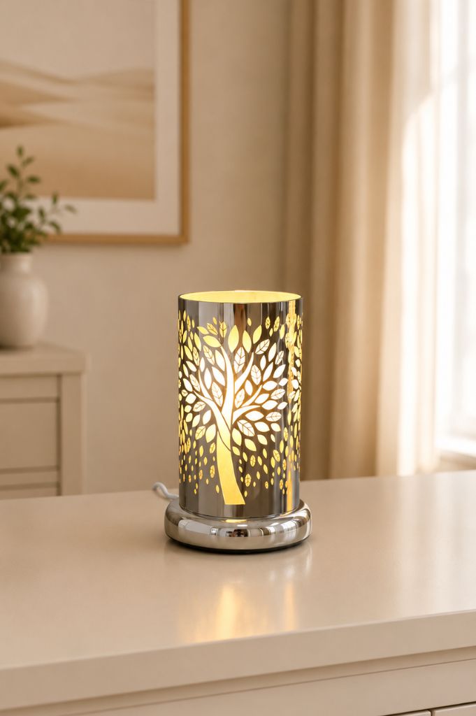Deko Lampe rund Touch Baum 24cm silber
