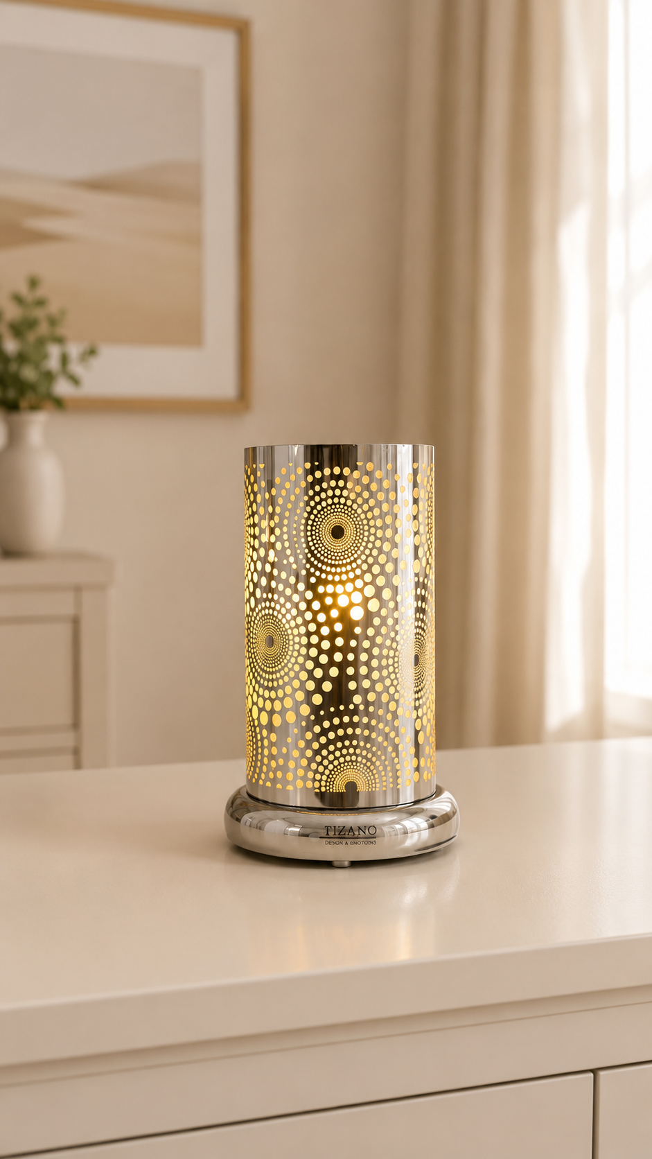 Deko Lampe rund Touch Punkte 24cm silber