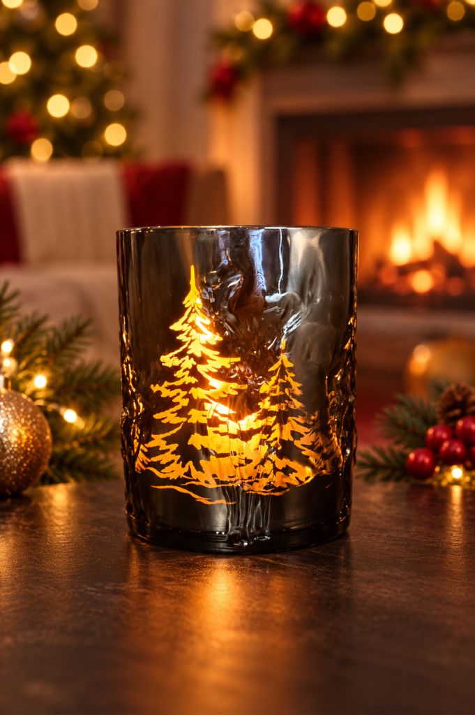 Dekoset LED Forlie mit Sternen und Glas Tanne versilbert