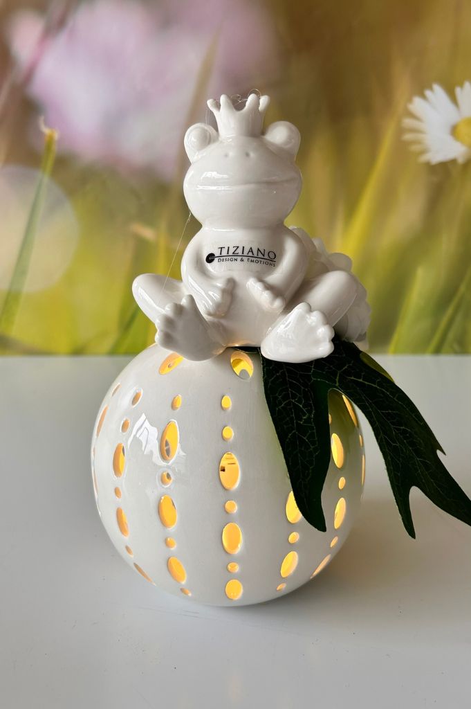 Dekoset Lichtkugel Burano 12cm mit Frosch Vico sitzend