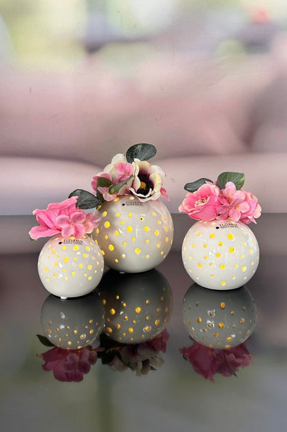 Dekoset Lichtkugel Padova creme-weiß mit Anemone