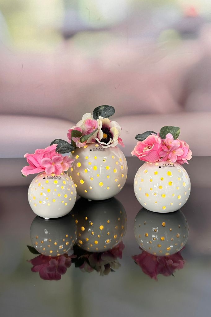 Dekoset Lichtkugel Padova creme-weiß mit Anemone