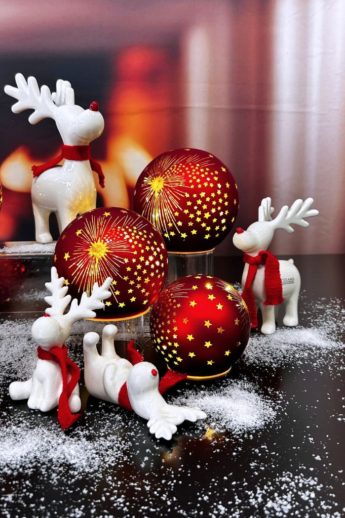 Glaskugel Spirit LED rot mit Sternen