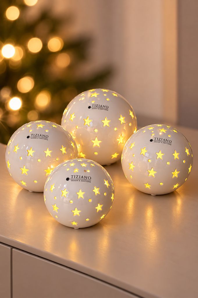 Dekoset Zylinderglasvase mit LED Kugeln Padova Stern