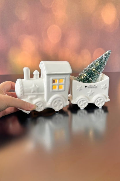 Deko Zug Lukas mit Waggons 4fach creme-weiß