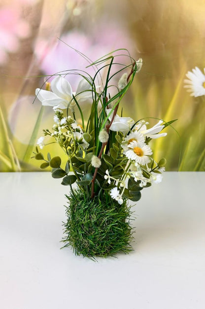Deko Magnolie auf Grassockel in weiß & Rosa