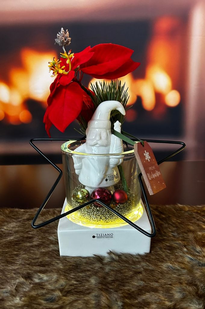 Dekoset Windlicht Mantova LED mit Santa Sam creme-weiß