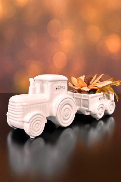 Traktor m.Anhänger Marradi 30cm creme-weiß