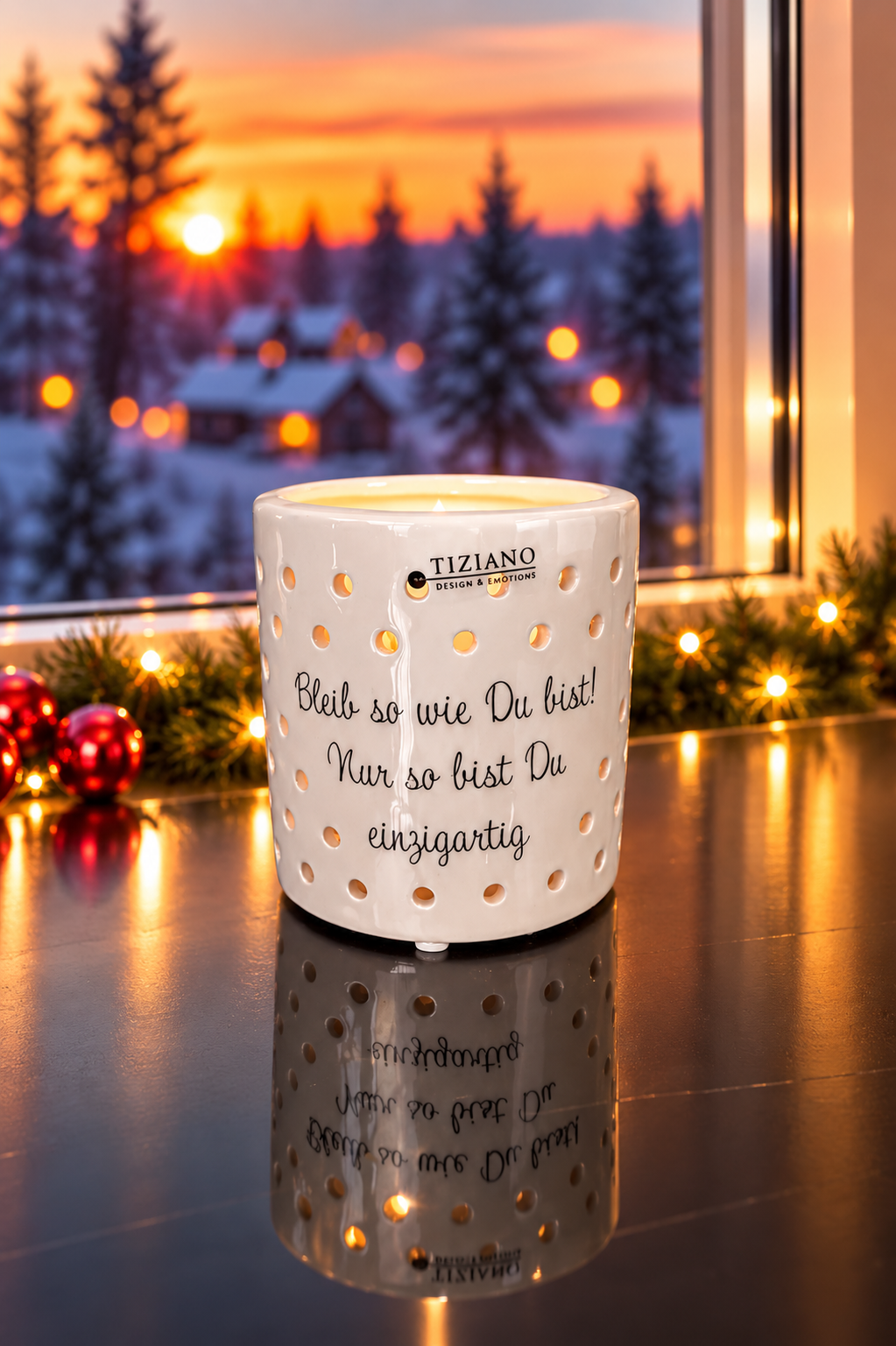 J2 Tischlicht Mazano 10cm mit Schrift creme-weiß