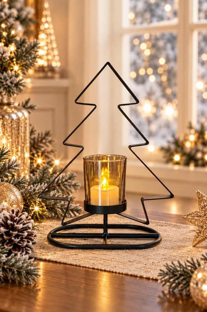 Metall Leuchter Baum 22cm schwarz