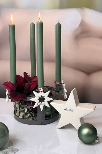 Metallkorb mit 4 Kerzenhaltern silber-grau