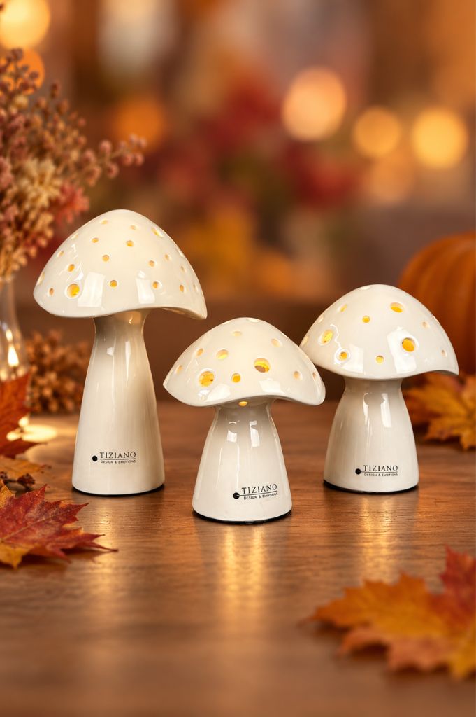 Deko Pilz Niara LED hoch creme-weiß