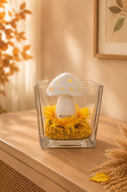 Dekoset Glas Alone mit LED Pilz und Sonnenblume