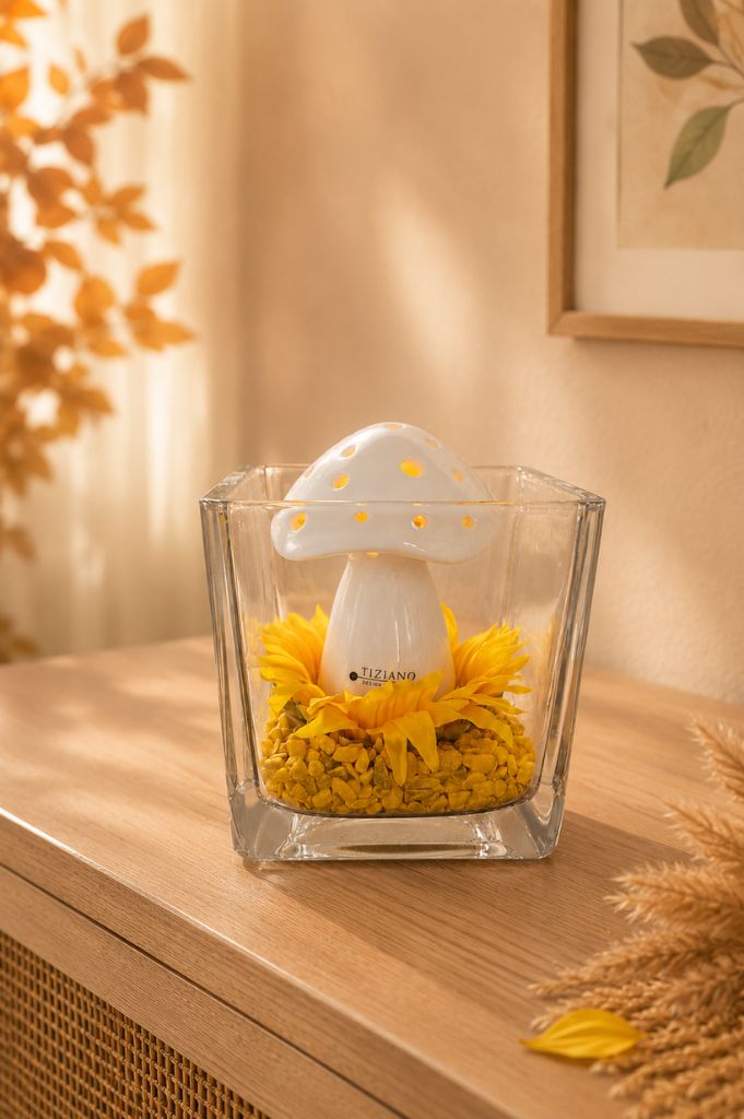 Dekoset Glas Alone mit LED Pilz und Sonnenblume