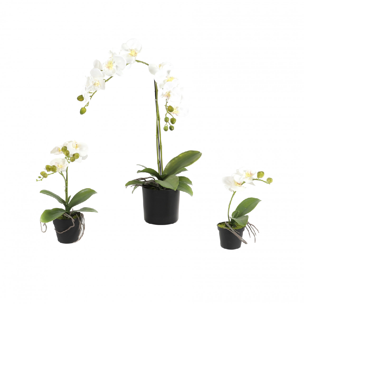 Deko Orchidee weiß im Topf mit Blatt+Wurzel