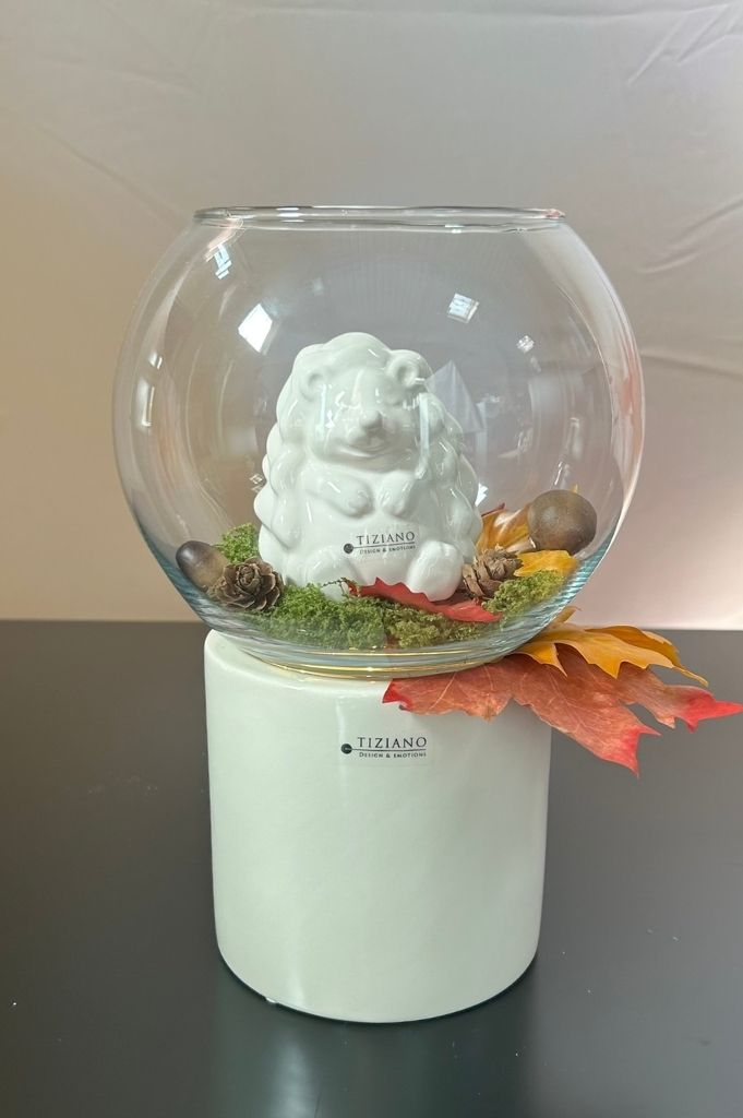 Dekoset Narvik mit Glas Ovaro+Igel Max sitzend creme-weiß