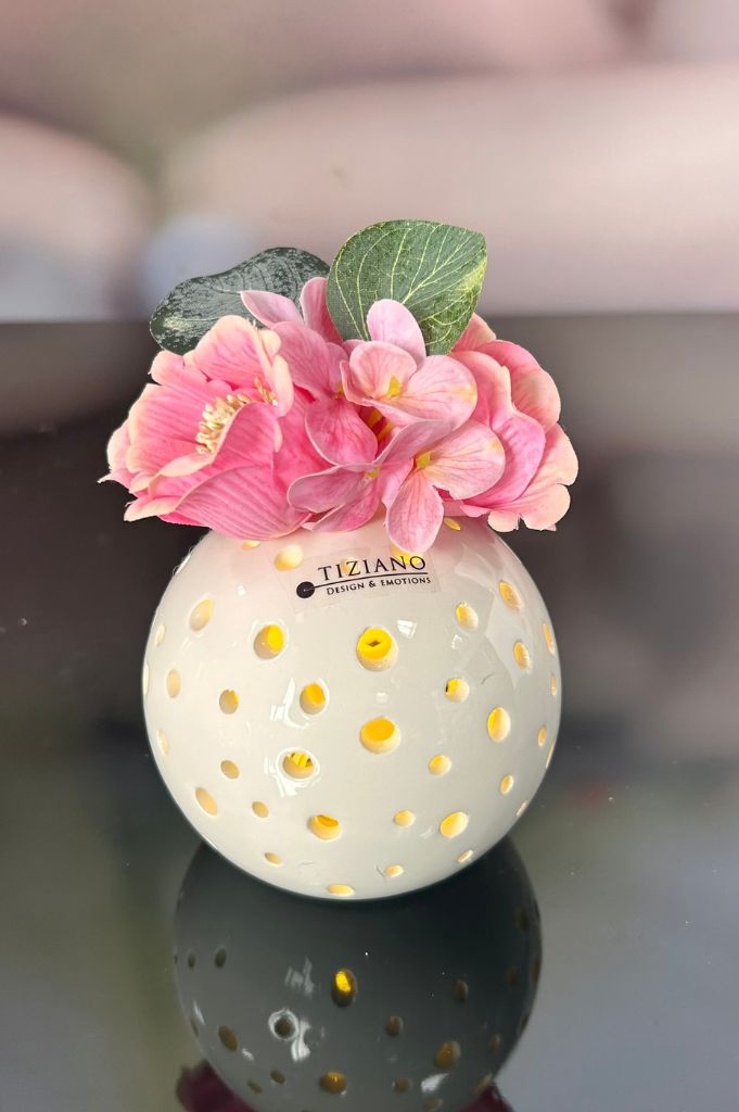 Dekoset Lichtkugel Padova creme-weiß mit Anemone