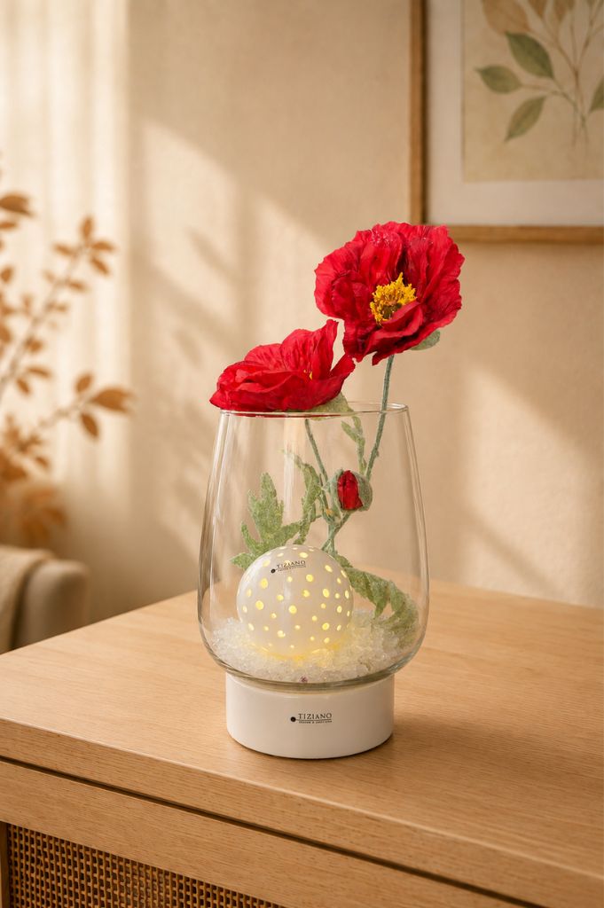 Dekoset LED Ovaro mit Glasvase, Lichtkugel Padova und Mohn