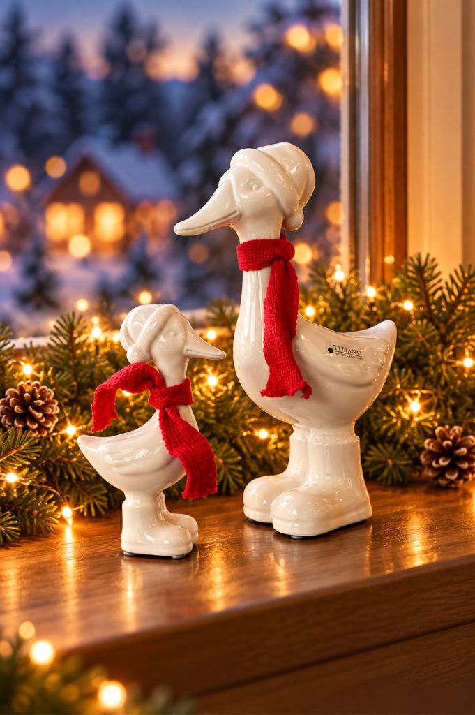 Deko Gans Pato mit Schal creme-weiß