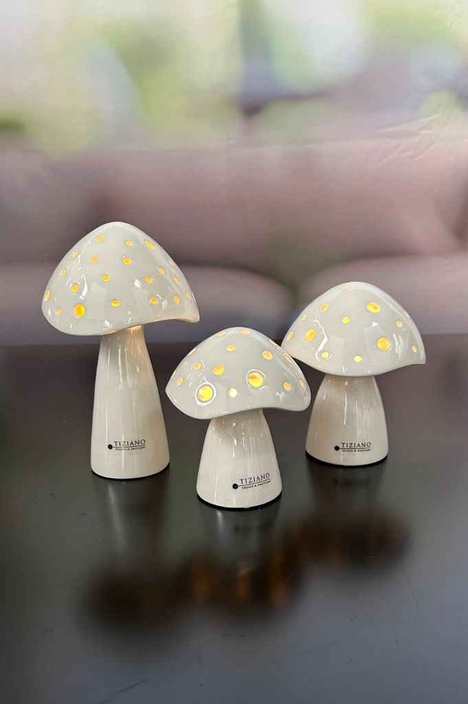Deko Pilz Niara LED hoch creme-weiß