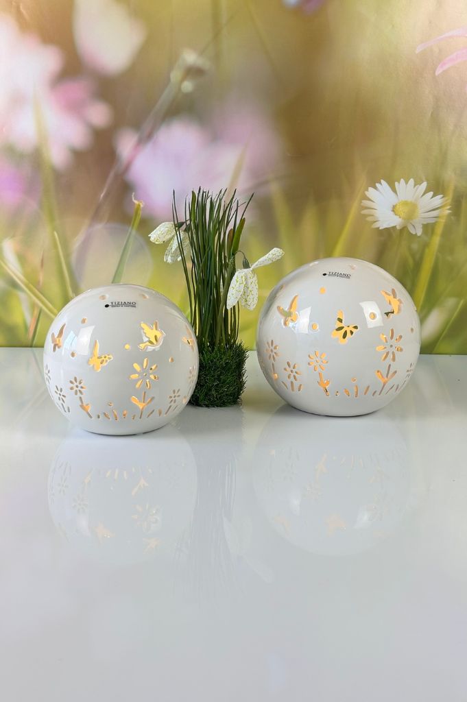 2er Set Deko Lichtkugel Polline LED 15+18cm weiß-creme