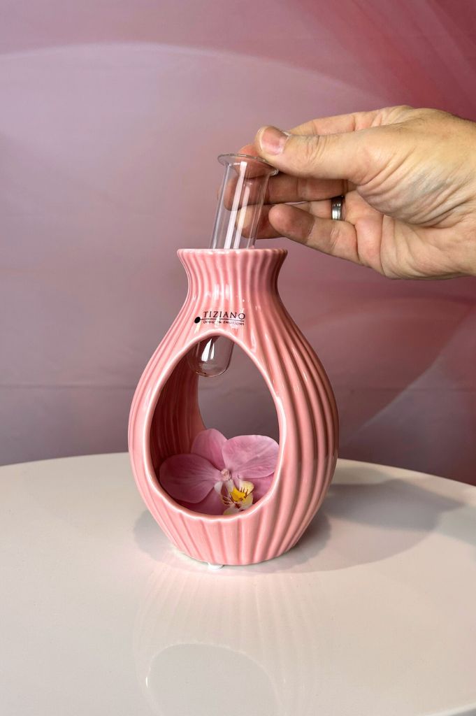 Vase Prisma mit Reagenzglas in 2 Rosatönen