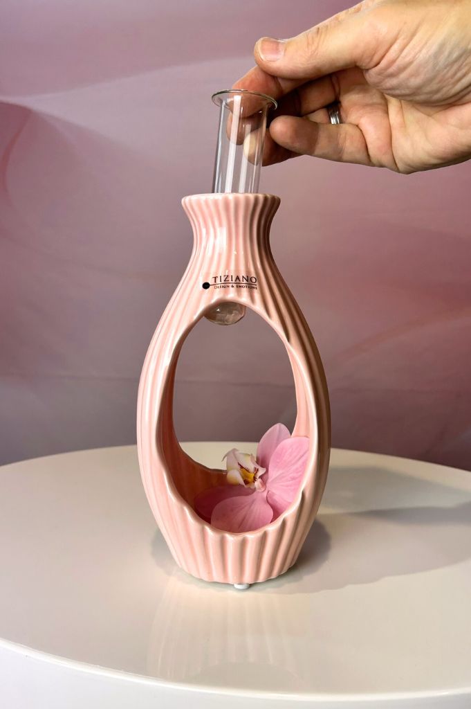 Vase Prisma mit Reagenzglas in 2 Rosatönen